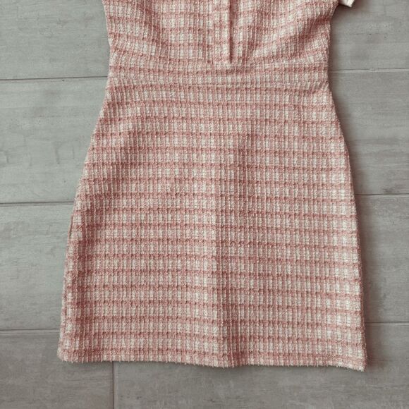 City Studios Mini Dress Tweed Preppy Collared Bouclé  Shift Pink White Academia - Picture 5 of 6
